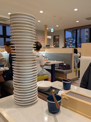 Our stack of plates at Hama-Sushi